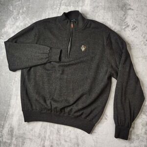 OSU Cowboys Turtleson Sweater‎ Mens 2XL Gray 100% Merino Wool 1/4 Zip Poly Lined